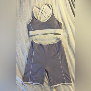 Wilo Purple and White Sports Bra and Shorts Set